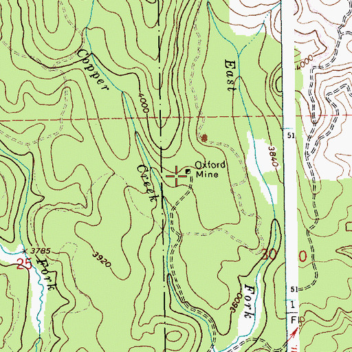 Topographic Map of Oxford Mine, ID