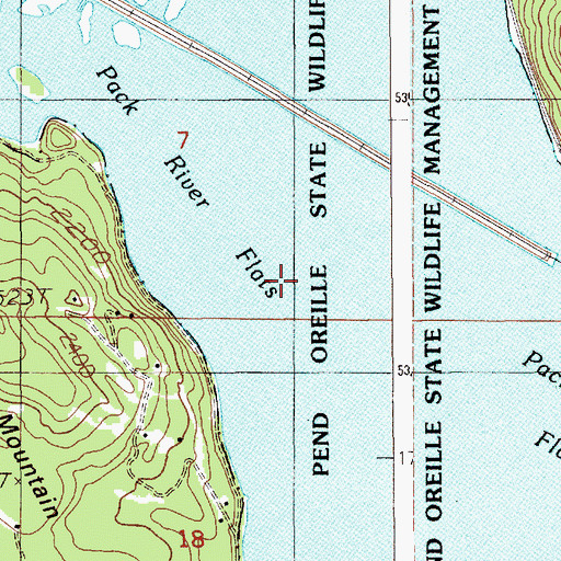 Topographic Map of Pack River Flats, ID