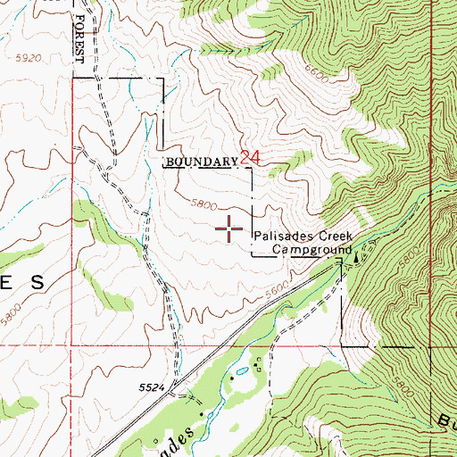 Topographic Map of Palisades Creek Campground, ID
