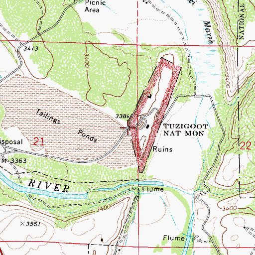 Topographic Map of Tuzigoot Trail, AZ