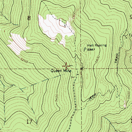 Topographic Map of Queen Mine, ID