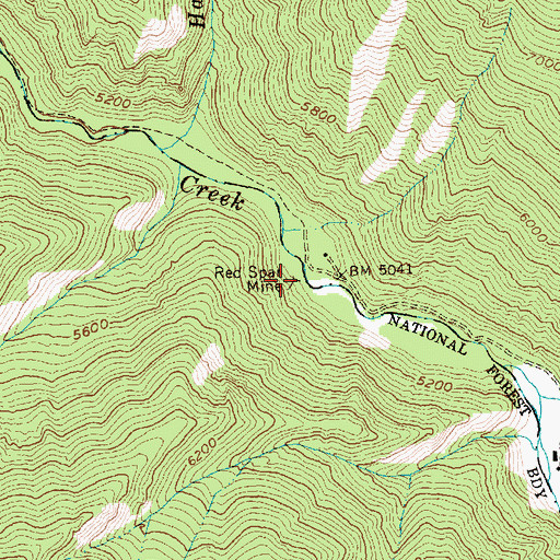 Topographic Map of Red Spar Mine, ID