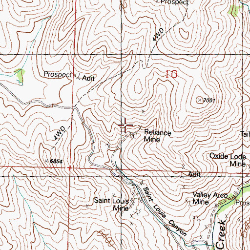 Topographic Map of Reliance Mine, ID