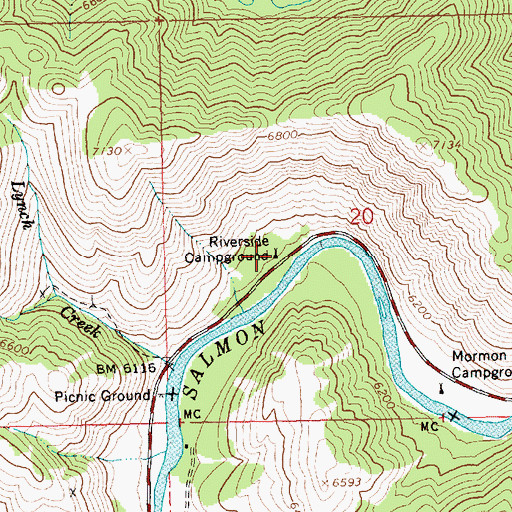 Topographic Map of Riverside Campground, ID