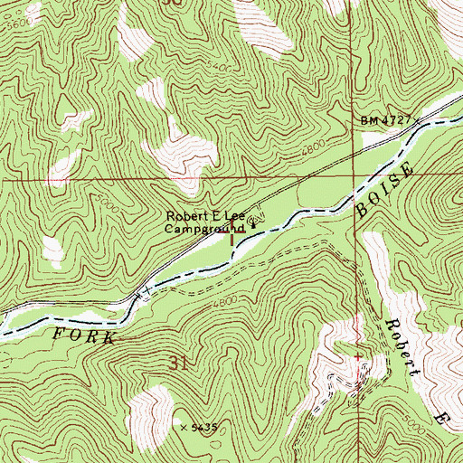 Topographic Map of Robert E Lee Campground, ID