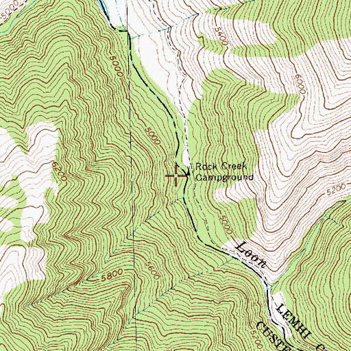 Topographic Map of Rock Creek Campground, ID