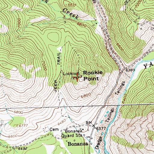 Topographic Map of Rookie Point, ID