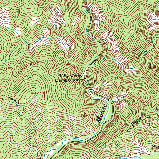 Topographic Map of Ruby Creek Campground, ID
