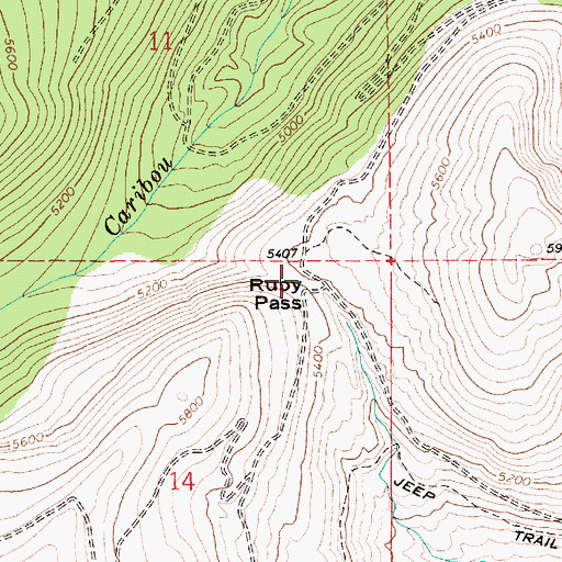 Topographic Map of Ruby Pass, ID