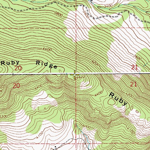 Topographic Map of Ruby Ridge, ID