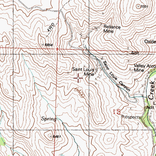 Topographic Map of Saint Louis Mine, ID