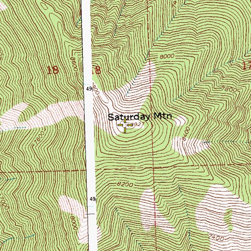 Topographic Map of Saturday Mountain, ID