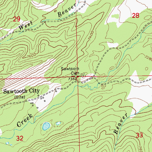 Topographic Map of Sawtooth Cemetery, ID