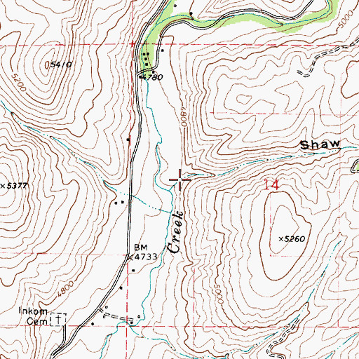 Topographic Map of Shaw Hollow, ID