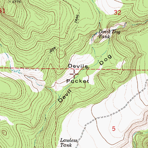 Topographic Map of Devils Pocket, AZ