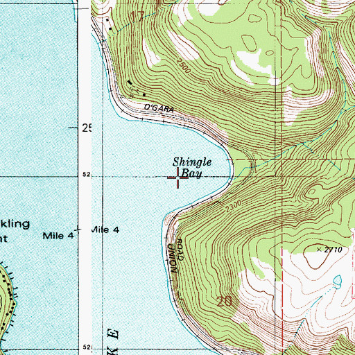 Topographic Map of Shingle Bay, ID