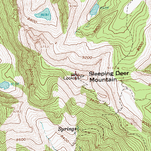 Topographic Map of Sleeping Deer Mountain, ID