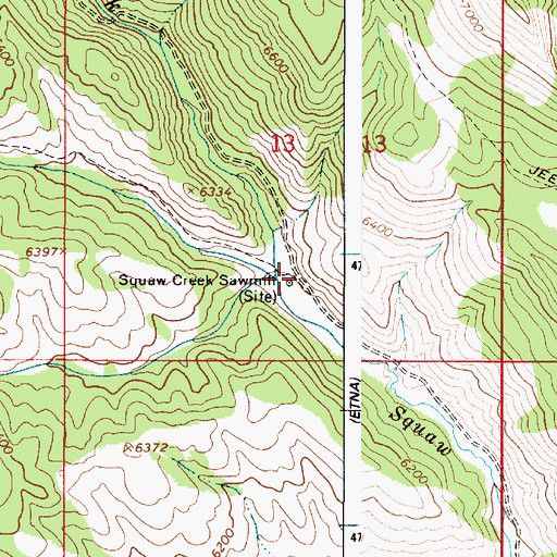 Topographic Map of Squaw Creek Sawmill, ID