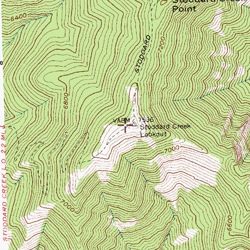 Topographic Map of Stoddard Creek Lookout, ID