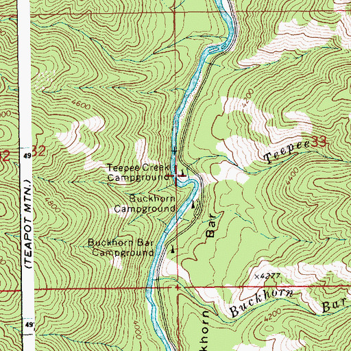 Topographic Map of Teepee Creek, ID