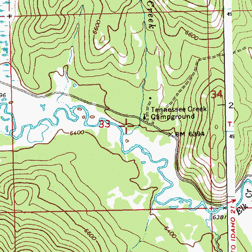 Topographic Map of Tennessee Creek Campground, ID