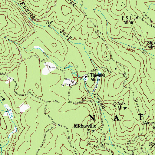 Topographic Map of Tiawaka Mine, ID