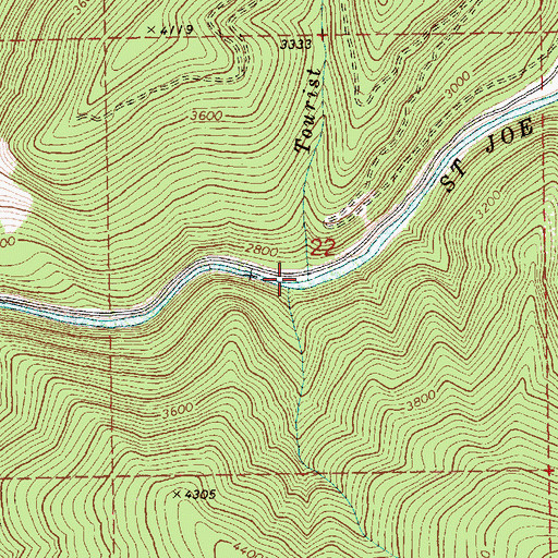 Topographic Map of Tourist Creek, ID