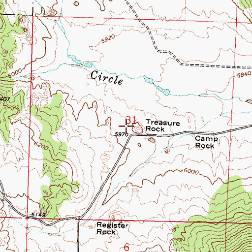 Topographic Map of Treasure Rock, ID