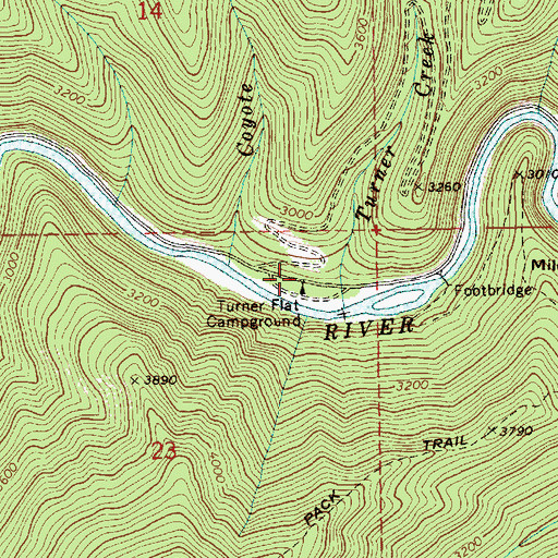 Topographic Map of Turner Flat Campground, ID