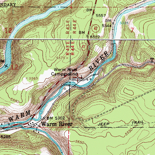 Topographic Map of Warm River Campground, ID