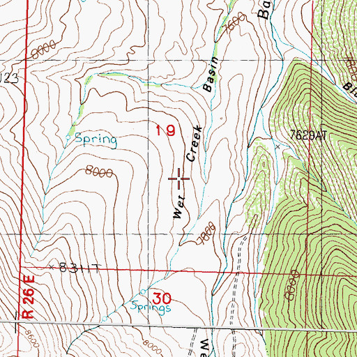 Topographic Map of Wet Creek Basin, ID