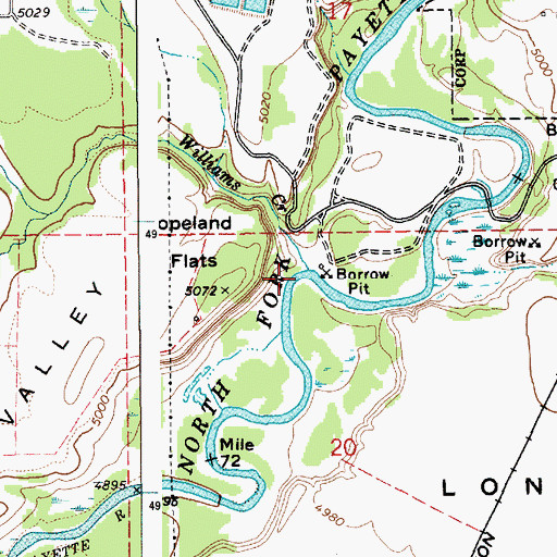 Topographic Map of Williams Creek, ID