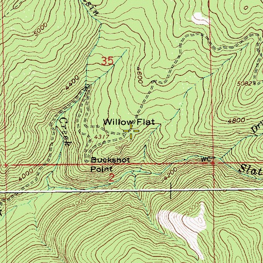 Topographic Map of Willow Flat, ID