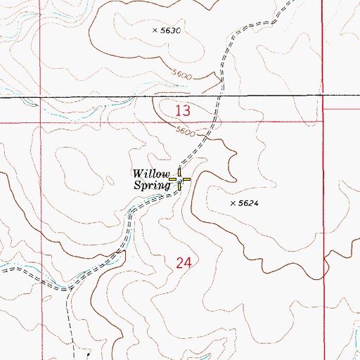 Topographic Map of Willow Spring, ID