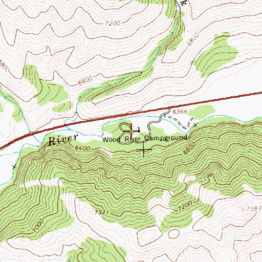 Topographic Map of Wood River Campground, ID