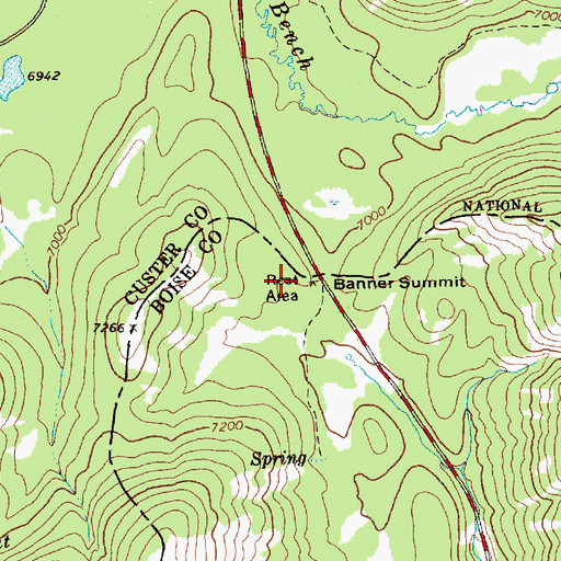 Topographic Map of Banner Summit Rest Area, ID