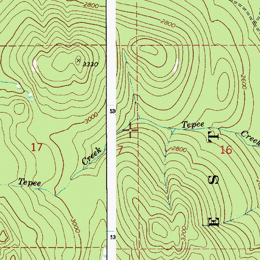 Topographic Map of Tepee Creek Research Natural Area, ID