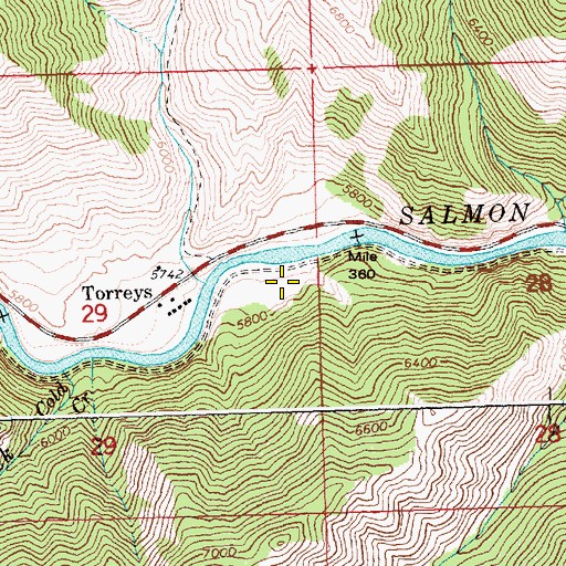 Topographic Map of Torreys Hole Recreation Site, ID