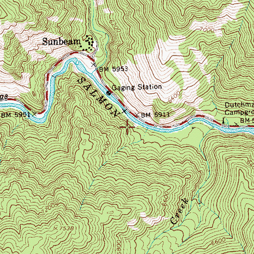 Topographic Map of Yankee Fork Recreation Site, ID