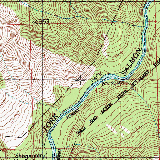 Topographic Map of Fire Island Campsite, ID