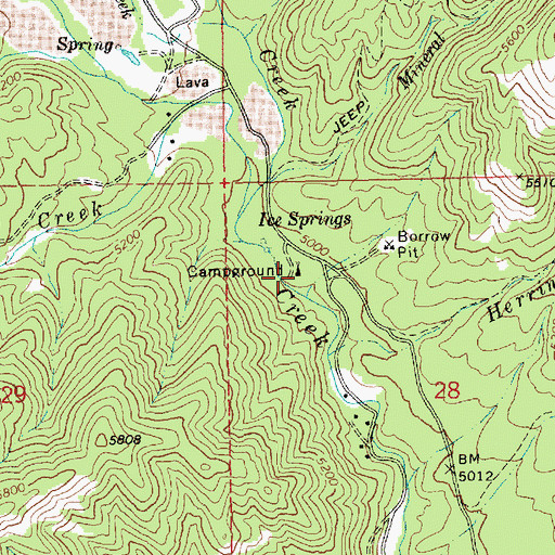Topographic Map of Ice Springs Campground, ID