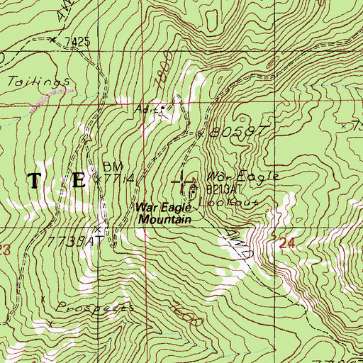Topographic Map of War Eagle Mountain Lookout, ID