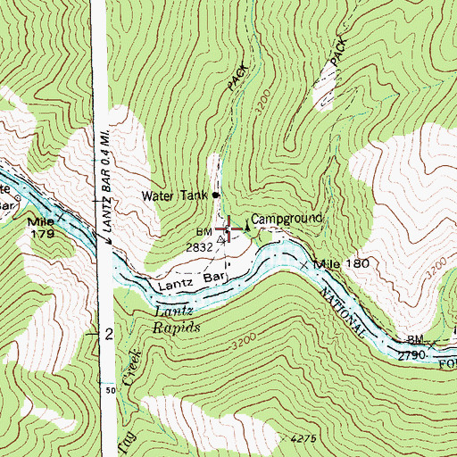 Topographic Map of Lantz Bar Campsite, ID