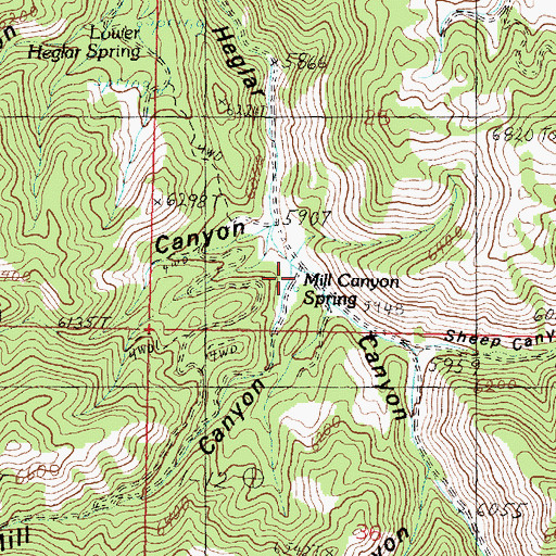 Topographic Map of Mill Canyon Spring, ID