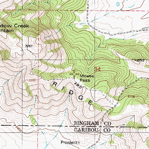 Topographic Map of Moses Pass, ID