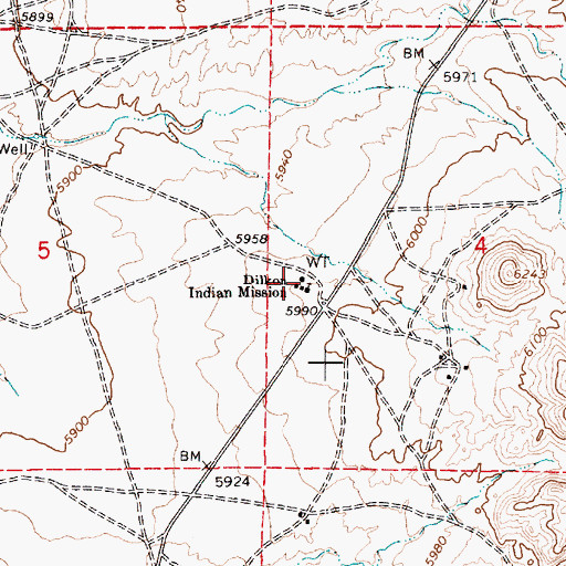 Topographic Map of Dilkon Indian Mission School, AZ