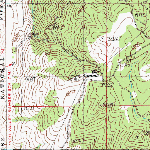 Topographic Map of Ola Summit, ID