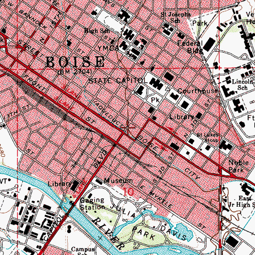 Topographic Map of Old Boise Plaza, ID