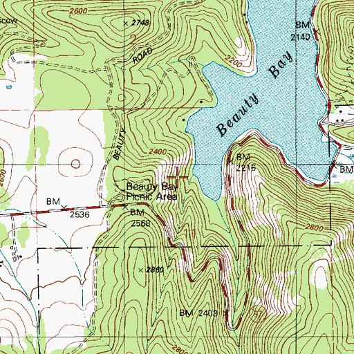 Topographic Map of Beauty Bay Picnic Area, ID