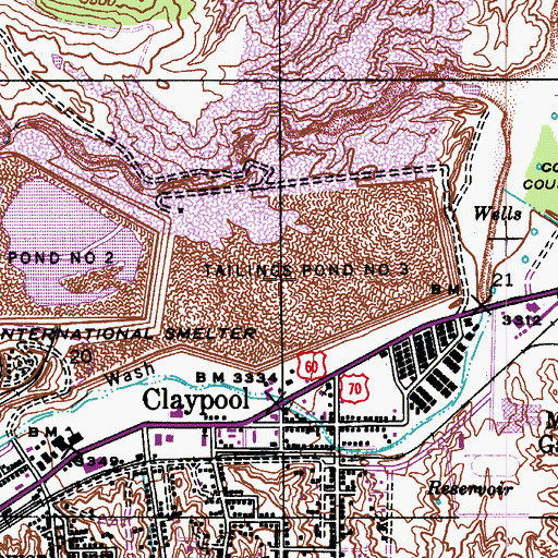 Topographic Map of Inspiration Tailings Dam Number Three, AZ